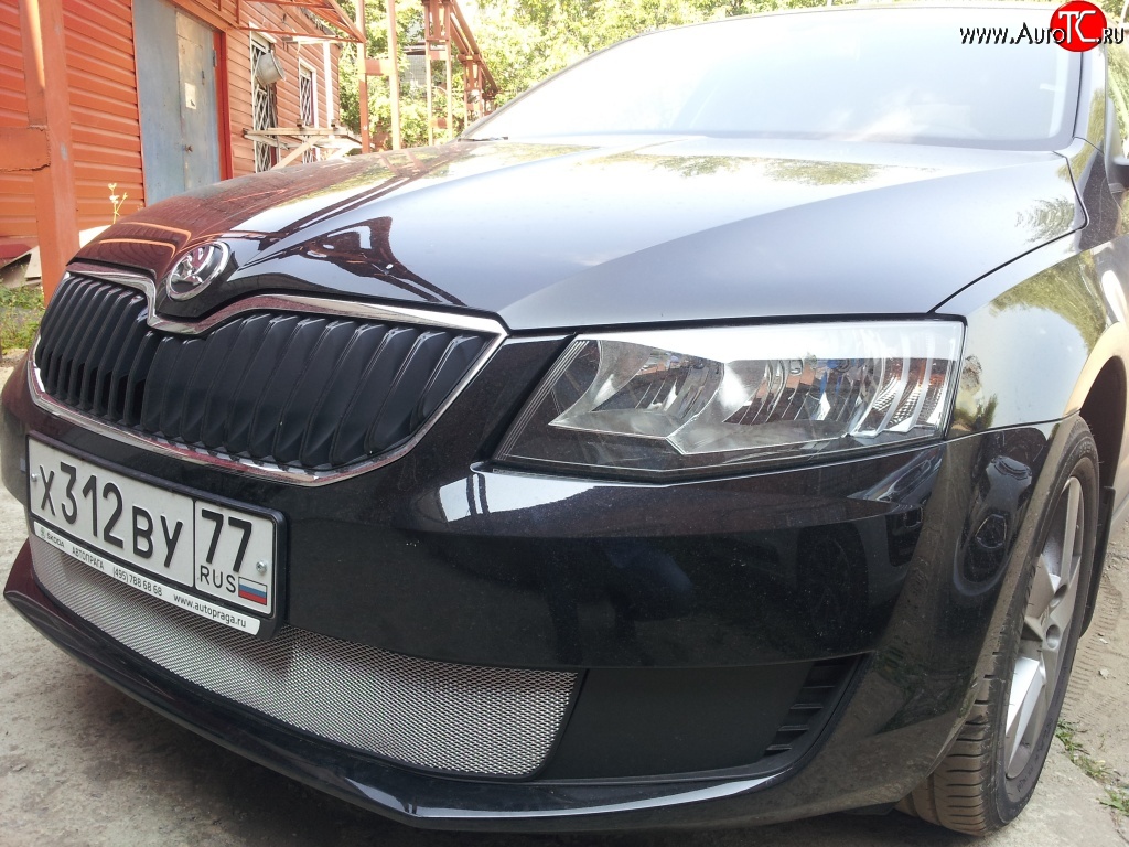 1 599 р. Сетка (для комплектации Active) на бампер Russtal (хром) Skoda Octavia A7 дорестайлинг универсал (2012-2017)  с доставкой в г. Йошкар-Ола