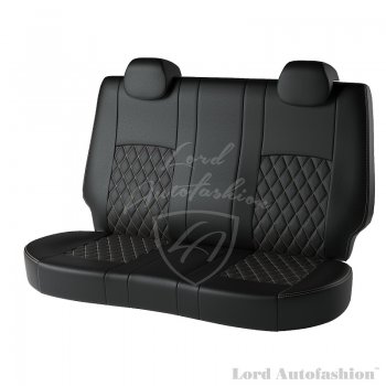 9 449 р. Чехлы для сидений Lord Autofashion Турин Ромб (экокожа, спинка 60/40+подлокотник, 3 Г-образных подголовника) Volkswagen Polo Mk6 лифтбек (2020-2022) (Чёрный, вставка чёрная, строчка бежевая)  с доставкой в г. Йошкар-Ола. Увеличить фотографию 2