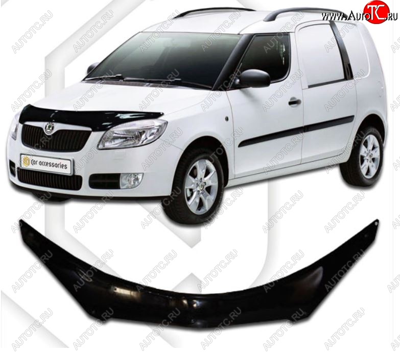 2 369 р. Дефлектор капота CA-Plastiс exclusive  Skoda Roomster  5J (2006-2010) дорестайлинг (Classic черный, Без надписи)  с доставкой в г. Йошкар-Ола