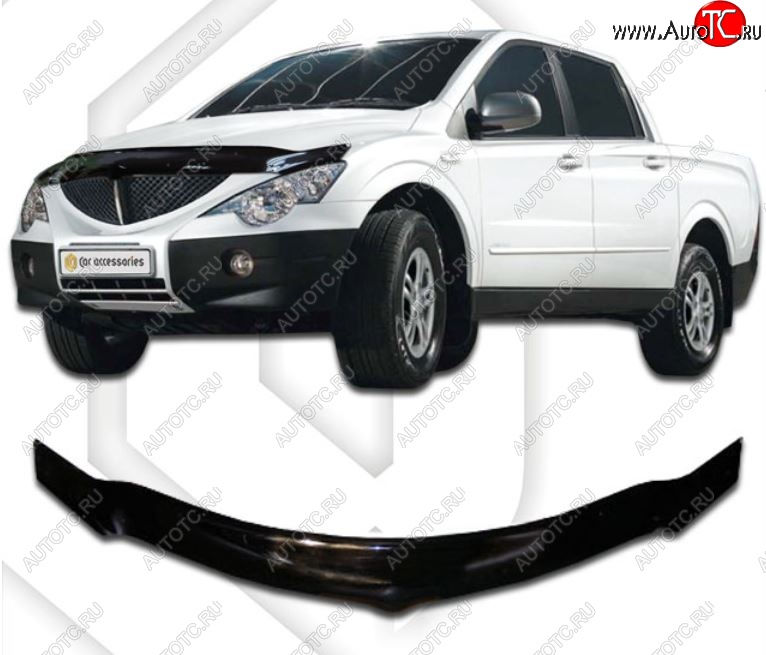 2 599 р. Дефлектор капота CA-Plastiс exclusive SSANGYONG Actyon Sport (2006-2011) (Classic черный, Без надписи)  с доставкой в г. Йошкар-Ола