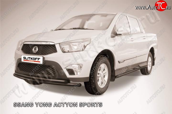 9 849 р. Защита переднего бампер Slitkoff  SSANGYONG Actyon Sport (2012-2025) (Цвет: серебристый)  с доставкой в г. Йошкар-Ола