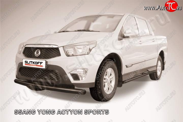 8 999 р. Защита переднего бампер Slitkoff  SSANGYONG Actyon Sport (2012-2025) (Цвет: серебристый)  с доставкой в г. Йошкар-Ола