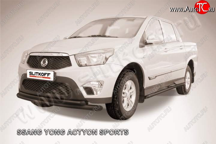 11 299 р. Защита переднего бампер Slitkoff SSANGYONG Actyon Sport (2012-2024) (Цвет: серебристый)  с доставкой в г. Йошкар-Ола