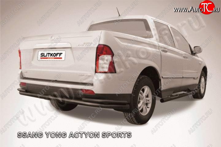 9 999 р. Защита задняя Slitkoff  SSANGYONG Actyon Sport (2012-2025) (Цвет: серебристый)  с доставкой в г. Йошкар-Ола