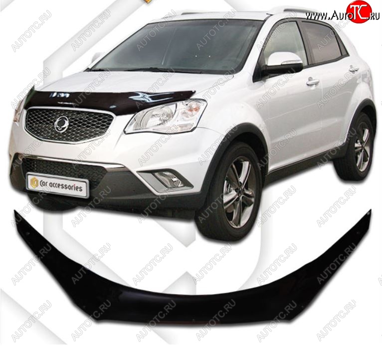 2 199 р. Дефлектор капота CA-Plastiс  SSANGYONG Actyon (2010-2013) дорестайлинг (серия Classic черный, Без надписи)  с доставкой в г. Йошкар-Ола