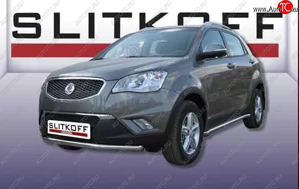 10 099 р. Одинарная защита переднего бампера Slitkoff 57мм  SSANGYONG Actyon (2010-2013) дорестайлинг (Цвет: нержавеющая полированная сталь)  с доставкой в г. Йошкар-Ола