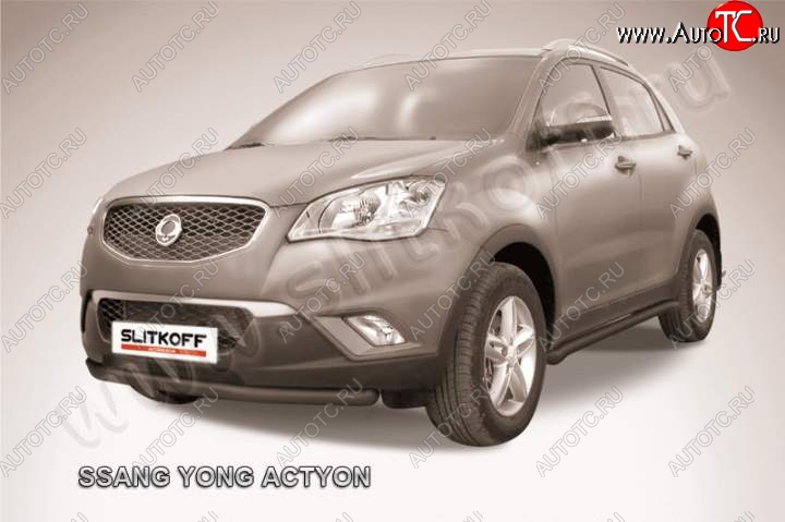 8 199 р. Защита переднего бампер Slitkoff  SSANGYONG Actyon (2010-2013) дорестайлинг (Цвет: серебристый)  с доставкой в г. Йошкар-Ола