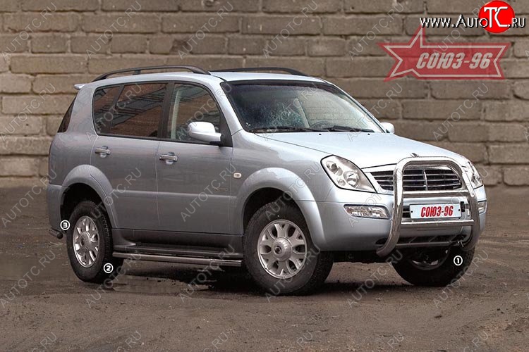 15 749 р. Защита переднего бампера (с кенгурином и подножкой) Souz-96 (d76) SSANGYONG Rexton Y200 (2001-2006)  с доставкой в г. Йошкар-Ола