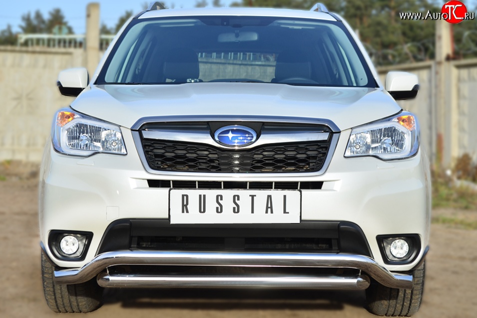 22 999 р. Защита переднего бампера (2 трубыØ63 мм, волна, нержавейка) SLITKOFF  Subaru Forester  SJ (2012-2016) дорестайлинг  с доставкой в г. Йошкар-Ола