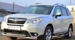 21 449 р. Защита переднего бампера (2 трубыØ76 и 63 мм, нержавейка) SLITKOFF  Subaru Forester  SJ (2012-2016) дорестайлинг  с доставкой в г. Йошкар-Ола. Увеличить фотографию 2