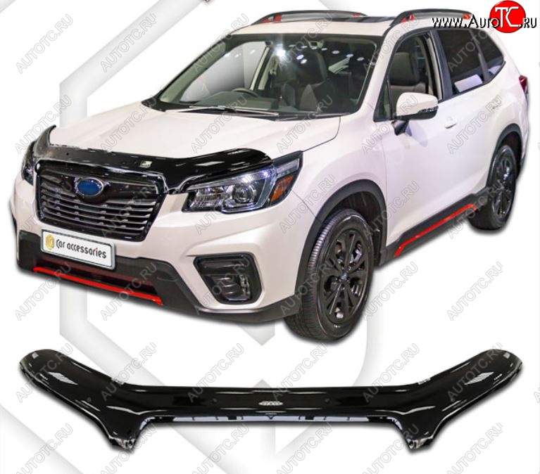 2 499 р. Дефлектор капота CA-Plastiс  Subaru Forester  SK/S14 (2018-2021) дорестайлинг (Classic черный, Без надписи)  с доставкой в г. Йошкар-Ола