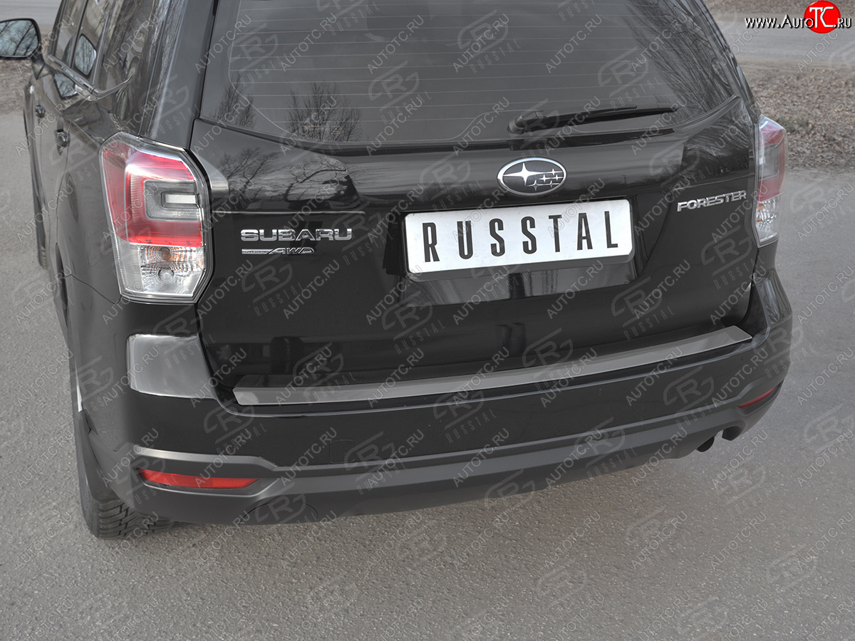 2 599 р. Защитная накладка заднего бампера на Russtal Subaru Forester SJ рестайлинг (2016-2019) (Нержавейка полированная)  с доставкой в г. Йошкар-Ола