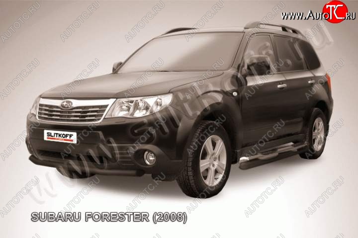 7 599 р. Защита переднего бампер Slitkoff  Subaru Forester  SH (2008-2013) (Цвет: серебристый)  с доставкой в г. Йошкар-Ола