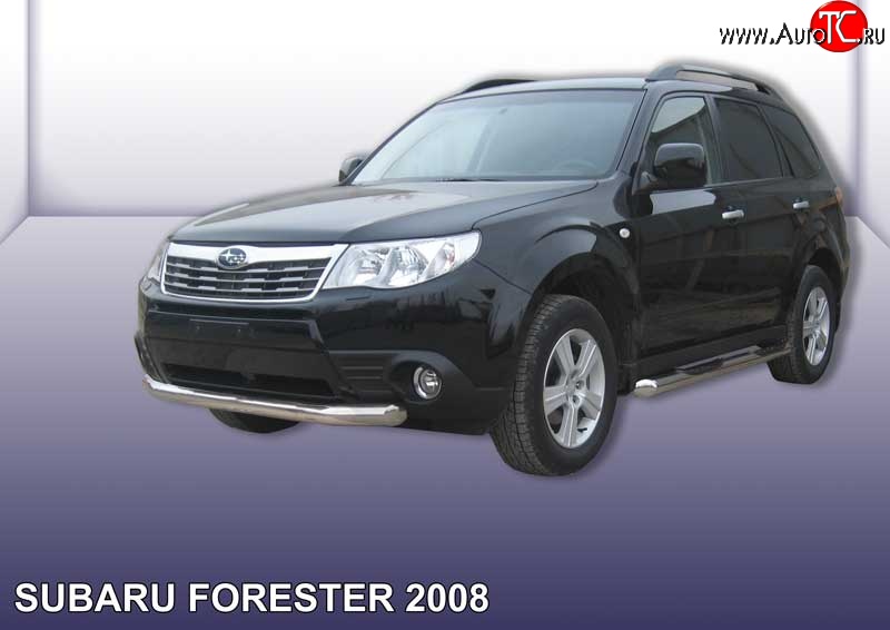 13 499 р. Одинарная защита переднего бампера диаметром 76 мм Slitkoff Subaru Forester SH (2008-2013) (Цвет: нержавеющая полированная сталь)  с доставкой в г. Йошкар-Ола