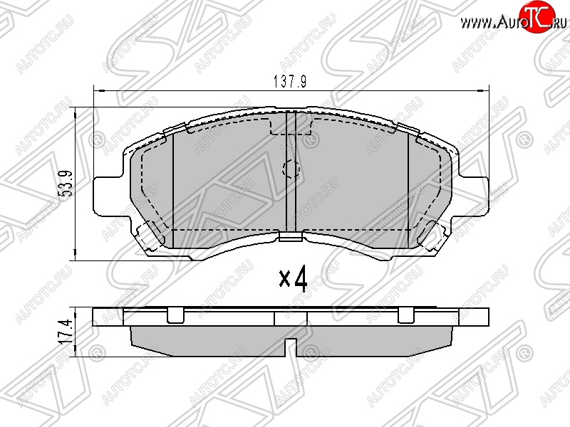 1 239 р. Колодки тормозные SAT (передние) Subaru Legacy BL/B13 дорестайлинг седан (2003-2006)  с доставкой в г. Йошкар-Ола