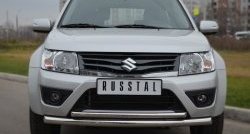 17 999 р. Защита переднего бампера (2 трубыØ63 и 42 мм, нержавейка) SLITKOFF  Suzuki Grand Vitara  JT (2012-2016) 3 двери 2-ой рестайлинг  с доставкой в г. Йошкар-Ола. Увеличить фотографию 2