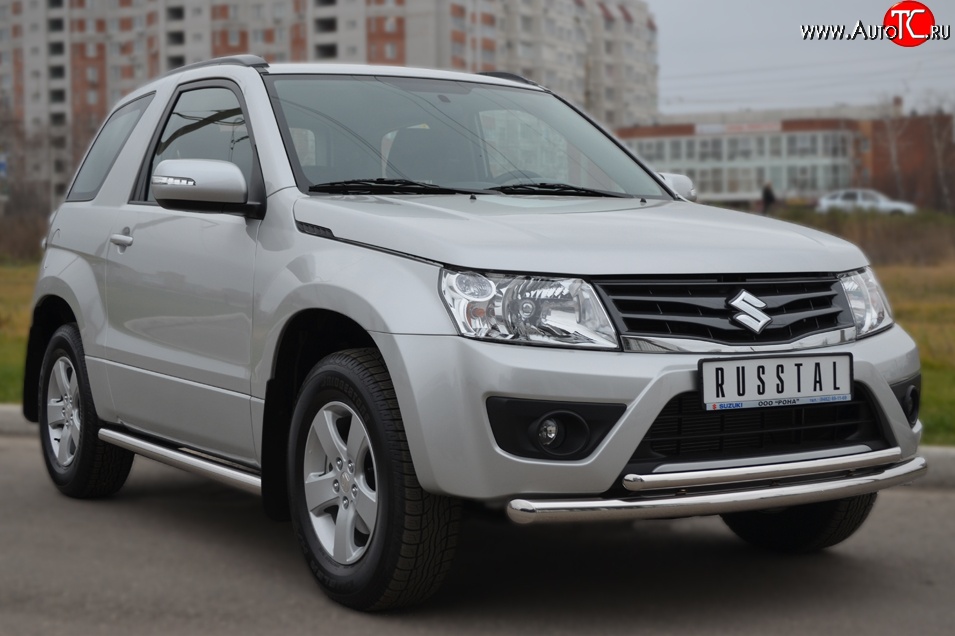 17 999 р. Защита переднего бампера (2 трубыØ63 и 42 мм, нержавейка) SLITKOFF  Suzuki Grand Vitara  JT (2012-2016) 3 двери 2-ой рестайлинг  с доставкой в г. Йошкар-Ола