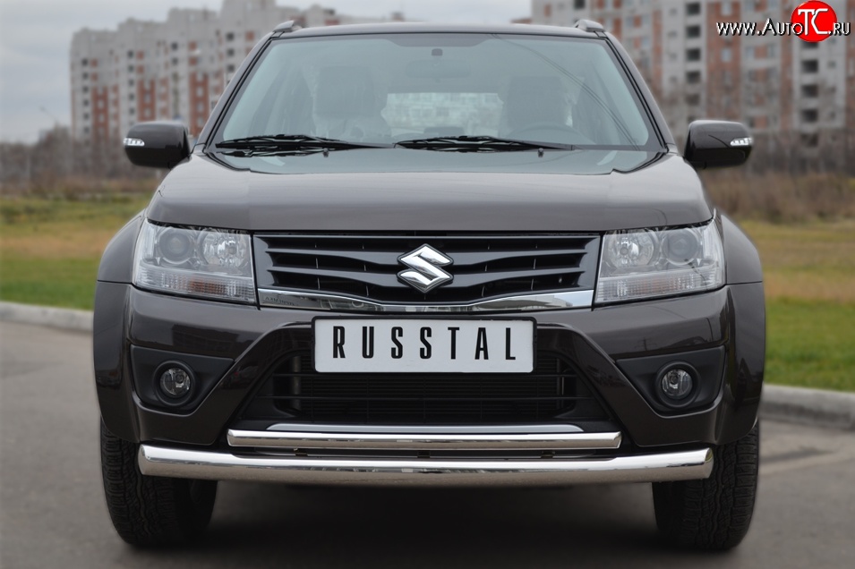 18 399 р. Защита переднего бампера (2 трубыØ76 и 42 мм, нержавейка) SLITKOFF Suzuki Grand Vitara JT 5 дверей 2-ой рестайлинг (2012-2016)  с доставкой в г. Йошкар-Ола