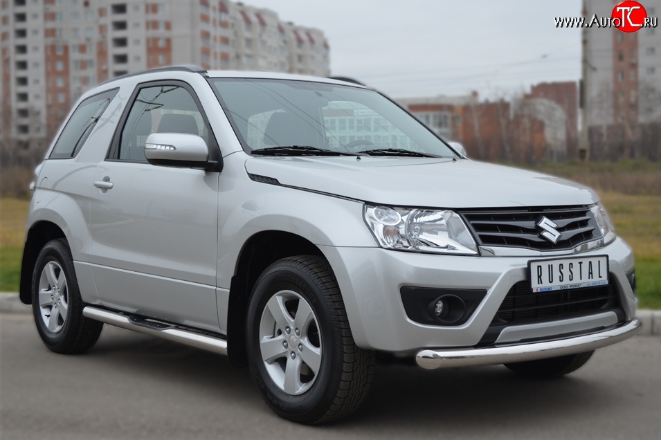 13 499 р. Одинарная защита переднего бампера диаметром 76 мм (3 дв.) SLITKOFF  Suzuki Grand Vitara  JT (2012-2016) 3 двери 2-ой рестайлинг  с доставкой в г. Йошкар-Ола