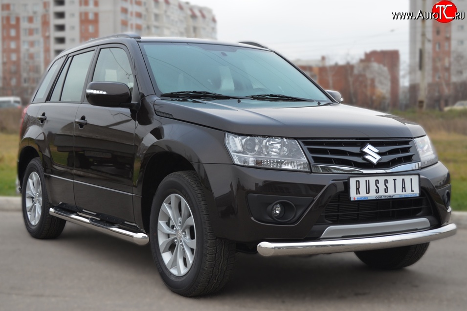 13 999 р. Одинарная защита переднего бампера диаметром 76 мм (5 дв.) SLITKOFF  Suzuki Grand Vitara ( JT 5 дверей,  JT) (2012-2016) 2-ой рестайлинг, 3 двери 2-ой рестайлинг  с доставкой в г. Йошкар-Ола