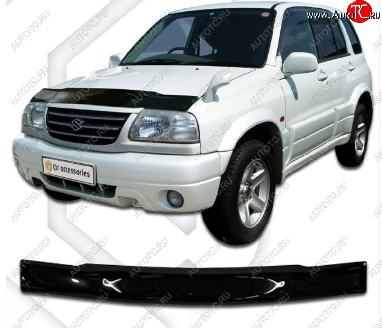 1 999 р. Дефлектор капота 	(3TD62, FTD32, FTD82, FTD83, TL52) CA-Plastiс  Suzuki Grand Vitara ( FTB03 3 двери,  3TD62, TL52 5 дверей) (1997-2005) (Classic черный, Без надписи)  с доставкой в г. Йошкар-Ола