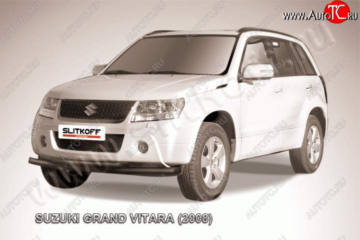 8 199 р. Защита переднего бампер Slitkoff  Suzuki Grand Vitara ( JT 3 двери,  JT 5 дверей) (2008-2012) 1-ый рестайлинг, 1-ый рестайлинг (Цвет: серебристый)  с доставкой в г. Йошкар-Ола