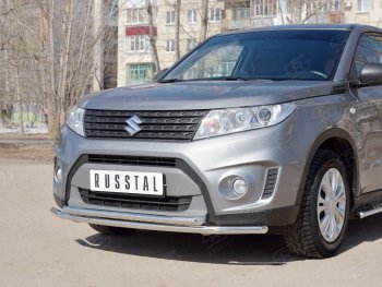 16 949 р. Защита переднего бампера (2 трубыØ42 мм, нержавейка) SLITKOFF  Suzuki Vitara  LY (2015-2019) дорестайлинг  с доставкой в г. Йошкар-Ола. Увеличить фотографию 2