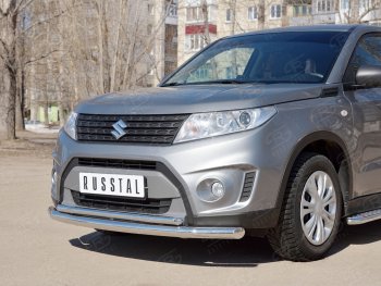 17 699 р. Защита переднего бампера (2 трубы Ø63 и 42 мм, нержавейка) SLITKOFF  Suzuki Vitara  LY (2015-2019) дорестайлинг  с доставкой в г. Йошкар-Ола. Увеличить фотографию 2