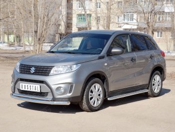 17 699 р. Защита переднего бампера (2 трубы Ø63 и 42 мм, нержавейка) SLITKOFF  Suzuki Vitara  LY (2015-2019) дорестайлинг  с доставкой в г. Йошкар-Ола. Увеличить фотографию 3