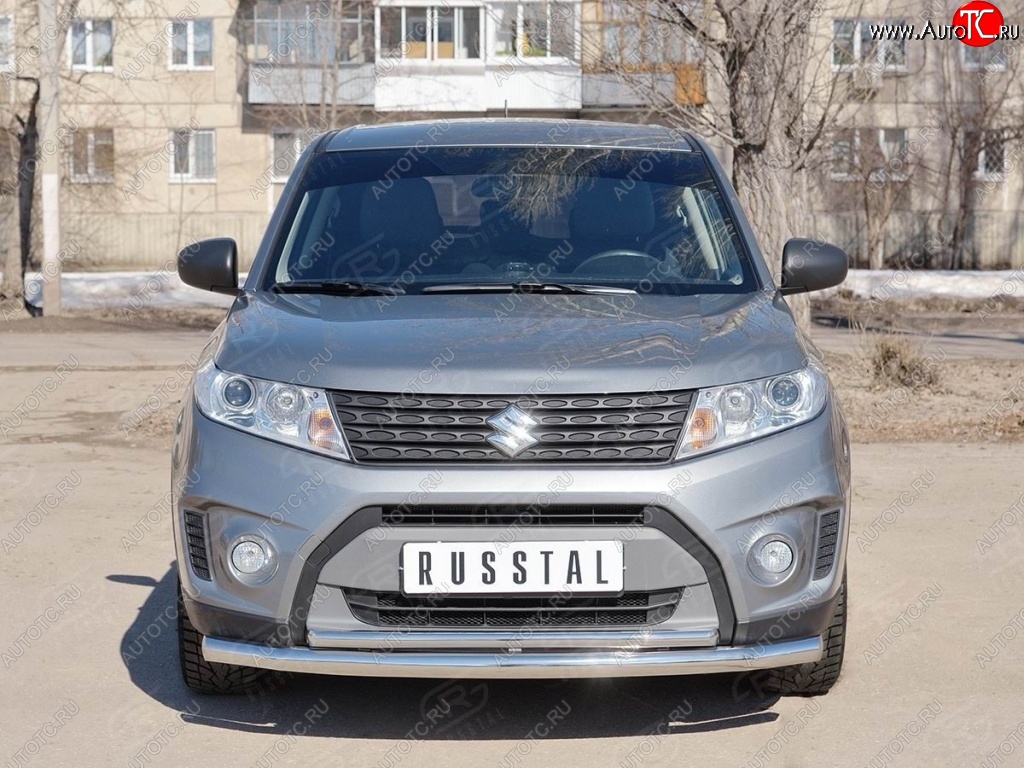 17 699 р. Защита переднего бампера (2 трубы Ø63 и 42 мм, нержавейка) SLITKOFF  Suzuki Vitara  LY (2015-2019) дорестайлинг  с доставкой в г. Йошкар-Ола