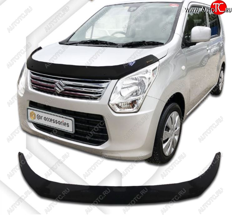 2 099 р. Дефлектор капота CA-Plastiс  Suzuki Wagon R  MH34S (2012-2014) дорестайлинг (Classic черный, Без надписи)  с доставкой в г. Йошкар-Ола