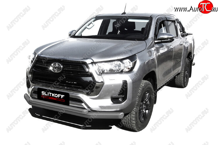 15 899 р. Защита переднего бампера Slitkoff (Ø 76+Ø 57, двойная).  Toyota Hilux  AN120 (2017-2020) 1-ый рестайлинг (Сталь с полимерным покрытием. Цвет: серебристый)  с доставкой в г. Йошкар-Ола