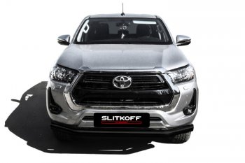 13 449 р. Защита переднего бампера Slitkoff (Ø 76 мм).  Toyota Hilux  AN120 (2017-2020) 1-ый рестайлинг (Сталь с полимерным покрытием. Цвет: черный)  с доставкой в г. Йошкар-Ола. Увеличить фотографию 2