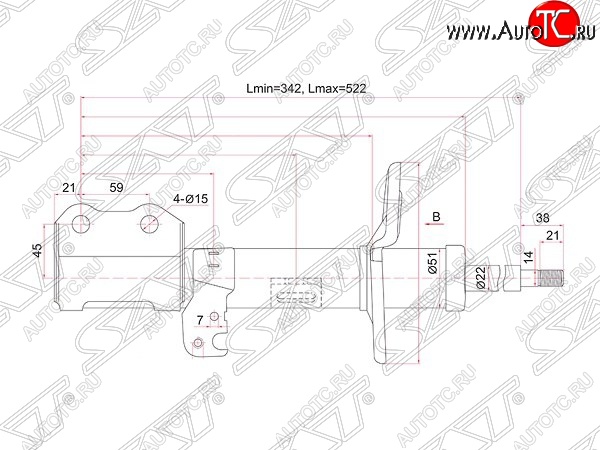 4 189 р. Правый амортизатор передний (2WD, 4WD) SAT Toyota Allion T260 седан дорестайлинг (2007-2010)  с доставкой в г. Йошкар-Ола