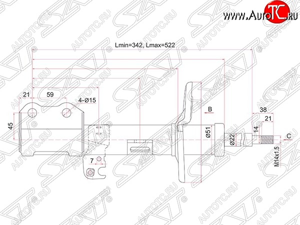 3 999 р. Левый амортизатор передний (2WD, 4WD) SAT Toyota Allion T260 седан дорестайлинг (2007-2010)  с доставкой в г. Йошкар-Ола