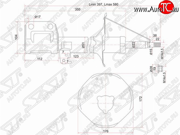 3 599 р. Правый амортизатор передний SAT Toyota Avensis T250 универсал дорестайлинг (2003-2006)  с доставкой в г. Йошкар-Ола