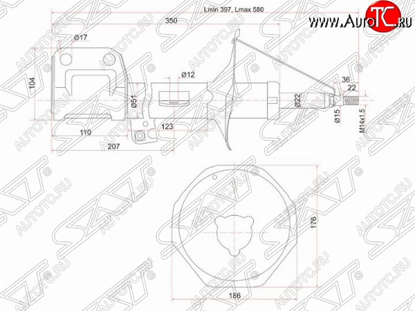 3 599 р. Левый амортизатор передний SAT Toyota Avensis T250 универсал дорестайлинг (2003-2006)  с доставкой в г. Йошкар-Ола