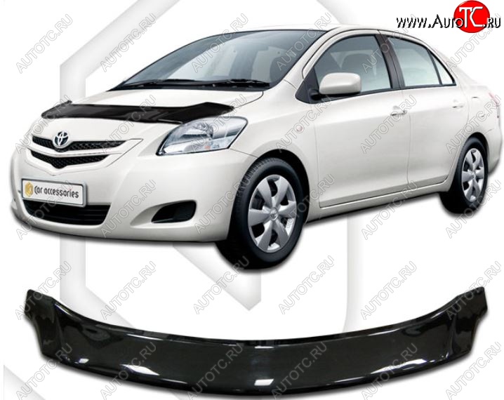 2 099 р. Дефлектор капота (NCP96, KSP92, SCP92) CA-Plastiс  Toyota Belta/Yaris  XP90 (2005-2012) седан (Classic черный, Без надписи)  с доставкой в г. Йошкар-Ола