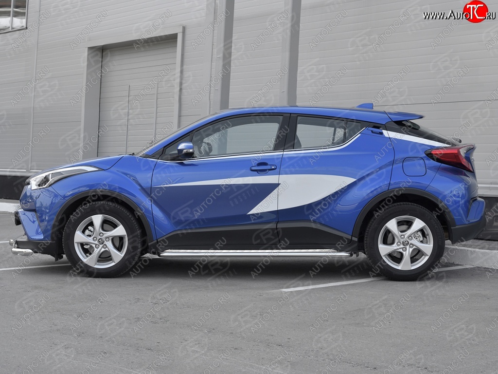 20 749 р. Пороги труба d42 с листом Russtal Toyota C-HR NGX10, ZGX10 дорестайлинг (2016-2019) (Лист алюм, проф. нерж)  с доставкой в г. Йошкар-Ола