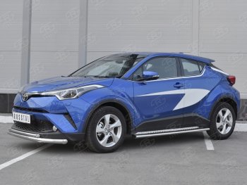 17 699 р. Защита переднего бампера (2 трубы Ø63 и 42 мм, нержавейка) SLITKOFF  Toyota C-HR  NGX10, ZGX10 (2016-2019) дорестайлинг  с доставкой в г. Йошкар-Ола. Увеличить фотографию 2