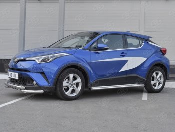 23 549 р. Защита переднего бампера (Ø63 мм с клыками, нержавейка) SLITKOFF Toyota C-HR NGX10, ZGX10 дорестайлинг (2016-2019)  с доставкой в г. Йошкар-Ола. Увеличить фотографию 2