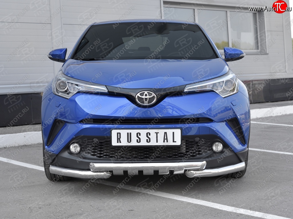 23 549 р. Защита переднего бампера (Ø63 мм с клыками, нержавейка) SLITKOFF Toyota C-HR NGX10, ZGX10 дорестайлинг (2016-2019)  с доставкой в г. Йошкар-Ола