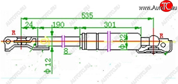 1 399 р. Левый газовый упор крышки багажника SAT  Toyota Caldina  T190 (1992-1997) дорестайлинг универсал, рестайлинг универсал  с доставкой в г. Йошкар-Ола