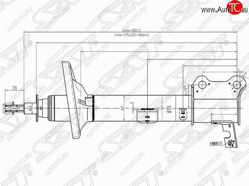 3 369 р. Правый амортизатор задний SAT Toyota Caldina T210 дорестайлинг универсал (1997-1999)  с доставкой в г. Йошкар-Ола