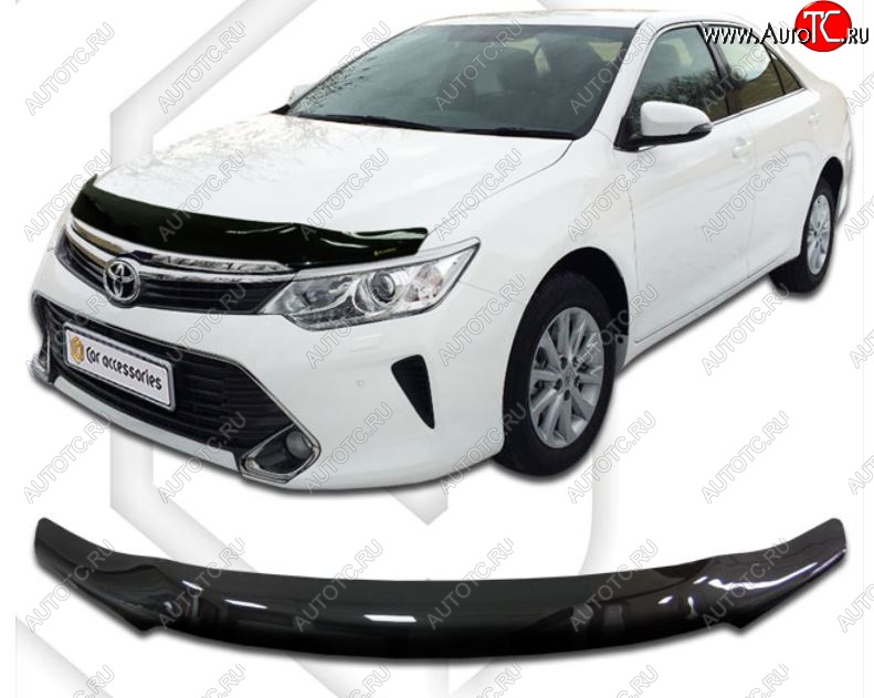 2 189 р. Дефлектор капота CA-Plastiс Toyota Camry XV55 1-ый рестайлинг (2014-2017) (Classic черный, Без надписи)  с доставкой в г. Йошкар-Ола