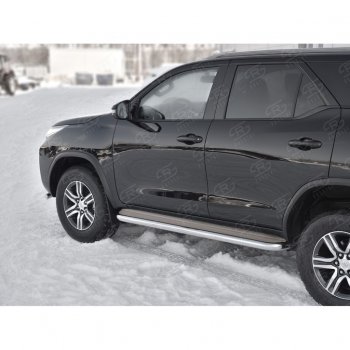 48 999 р. Порожки для ног (труба Ø63) SLITKOFF  Toyota Fortuner  AN160 (2015-2024) дорестайлинг, рестайлинг (лист - нержавейка, профиль - нержавейка)  с доставкой в г. Йошкар-Ола. Увеличить фотографию 3