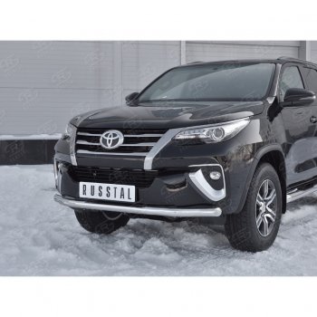 17 699 р. Защита переднего бампера (Ø63 мм, нержавейка) SLITKOFF Toyota Fortuner AN160 дорестайлинг (2015-2020)  с доставкой в г. Йошкар-Ола. Увеличить фотографию 4