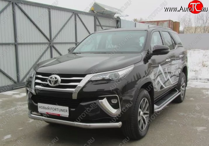 16 649 р. Одинарная защита переднего бампера диаметром 76 мм Slitkoff  Toyota Fortuner  AN160 (2015-2020) дорестайлинг (Цвет: нержавеющая полированная сталь)  с доставкой в г. Йошкар-Ола