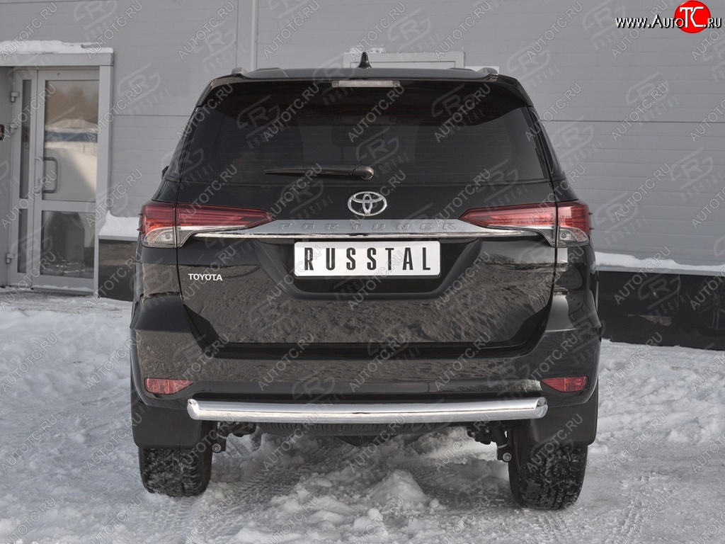 17 999 р. Защита заднего бампера (Ø63 мм короткая, нержавейка) SLITKOFF Toyota Fortuner AN160 дорестайлинг (2015-2020)  с доставкой в г. Йошкар-Ола