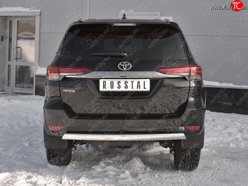 12 949 р. Защита заднего бампера (Ø75х42 мм, нержавейка) Russtal Toyota Fortuner AN160 дорестайлинг (2015-2020)  с доставкой в г. Йошкар-Ола